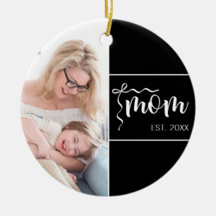 Black Elegant Mom Established Bow Add Photo Ceramic Ornament