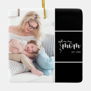 Black Elegant Mom Established Bow Add Photo Ceramic Ornament