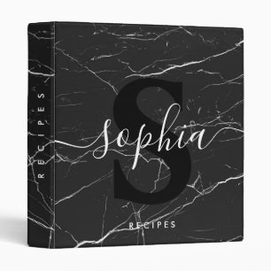 Black Elegant Monogram Script Name Marble Gold Binder