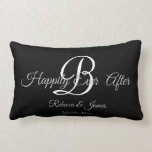 Black Elegant Monogrammed Happily Ever After Lumbar Pillow<br><div class="desc">Black Elegant Monogrammed Happily Ever After Lumbar pillow</div>