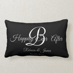 Black Elegant Monogrammed Happily Ever After Lumbar Pillow