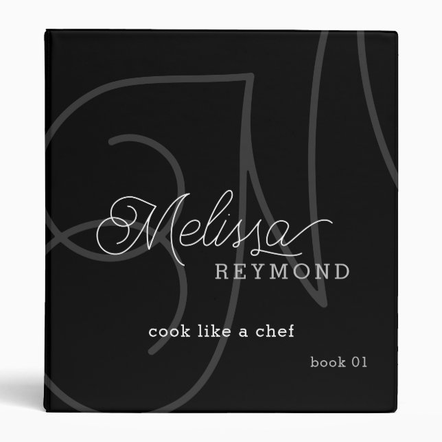 Black Elegant Monogrammed Script Name  Binder (Front)