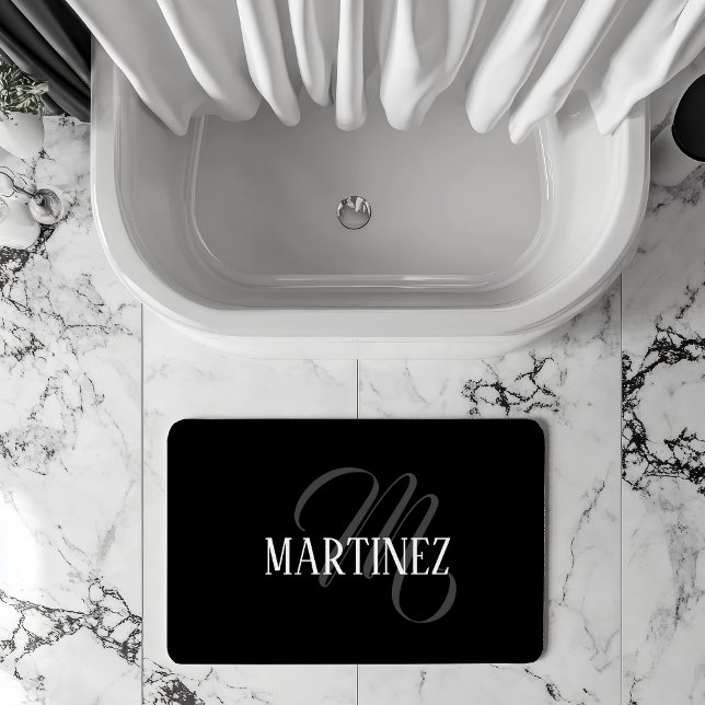 Black Elegant Personalized Last Name | Name Bath Mat (Creator Uploaded)