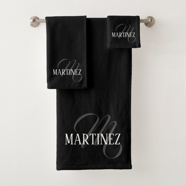 Black Elegant Personalized Last Name | Name Bath Towel Set (Insitu)