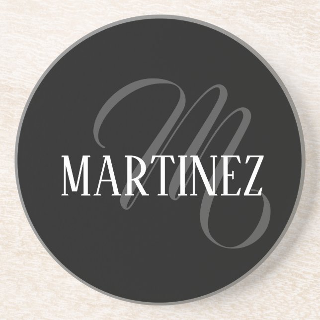 Black Elegant Personalized Last Name | Name Coaster (Front)