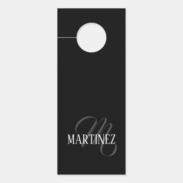 Black Elegant Personalized Last Name | Name Door Hanger (Front)