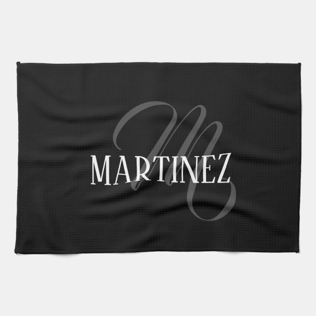 Black Elegant Personalized Last Name | Name Kitchen Towel (Horizontal)