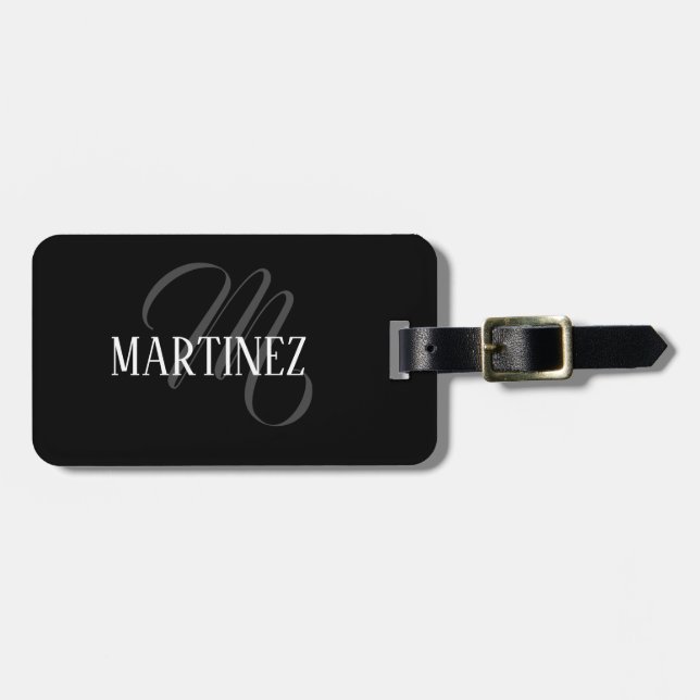 Black Elegant Personalized Last Name | Name Luggage Tag (Front Horizontal)