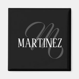 Black Elegant Personalized Last Name Name Magnet