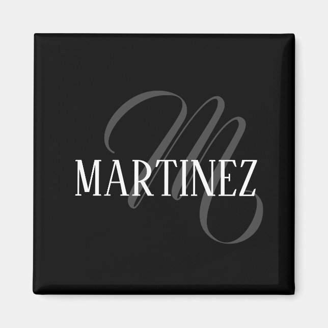 Black Elegant Personalized Last Name | Name Magnet (Front)