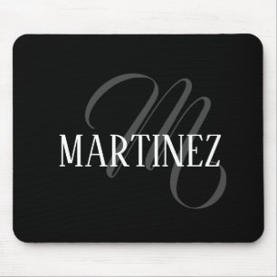 Black Elegant Personalized Last Name   Name Mouse Pad