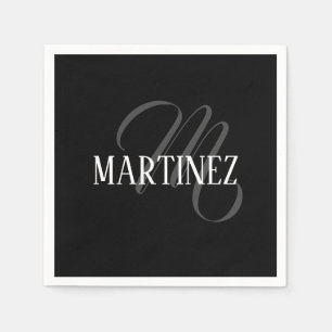 Black Elegant Personalized Last Name   Name Napkin