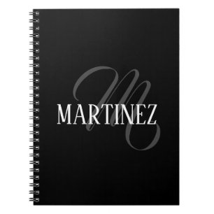 Black Elegant Personalized Last Name   Name Notebook