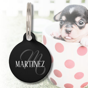 Black Elegant Personalized Last Name   Name Pet Tag