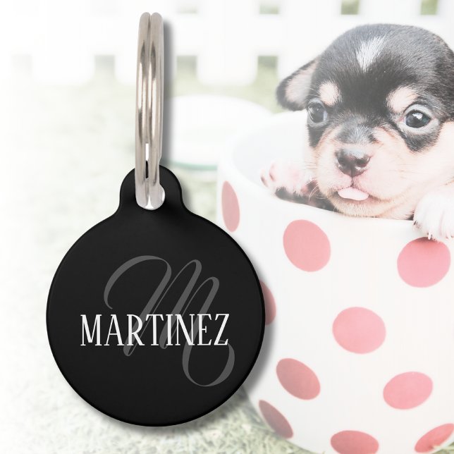 Black Elegant Personalized Last Name | Name Pet Tag (Creator Uploaded)