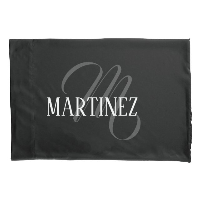 Black Elegant Personalized Last Name | Name Pillowcase (Front)