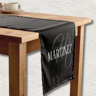 Black Elegant Personalized Last Name   Name Short Table Runner