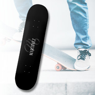 Black Elegant Personalized Last Name Name Skateboard