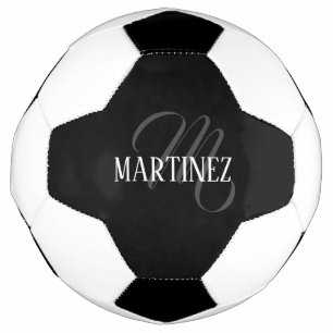 Black Elegant Personalized Last Name   Name Soccer Ball