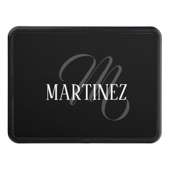 Black Elegant Personalized Last Name | Name Trailer Hitch Cover (Front)