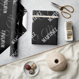 Black Elegant Personalized Last Name   Name Wrapping Paper