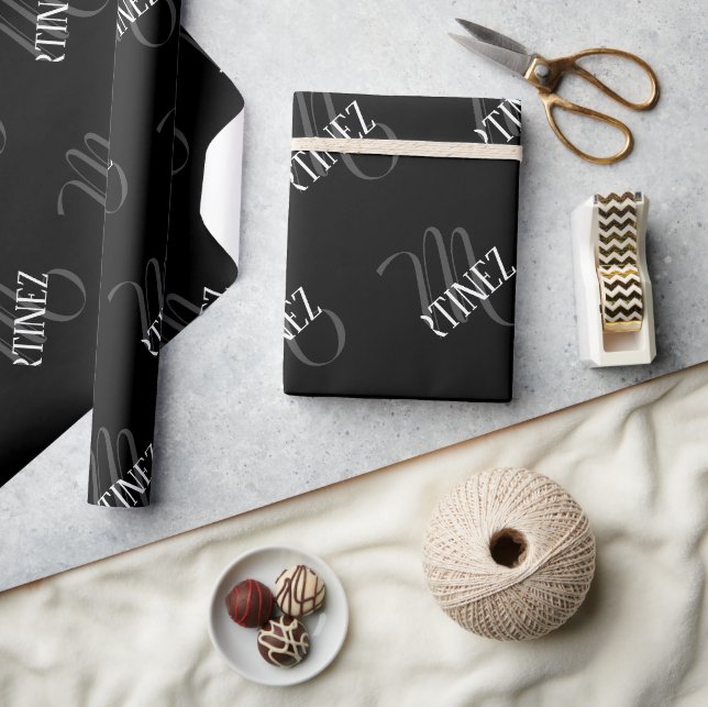 Black Elegant Personalized Last Name | Name Wrapping Paper (Crafts)