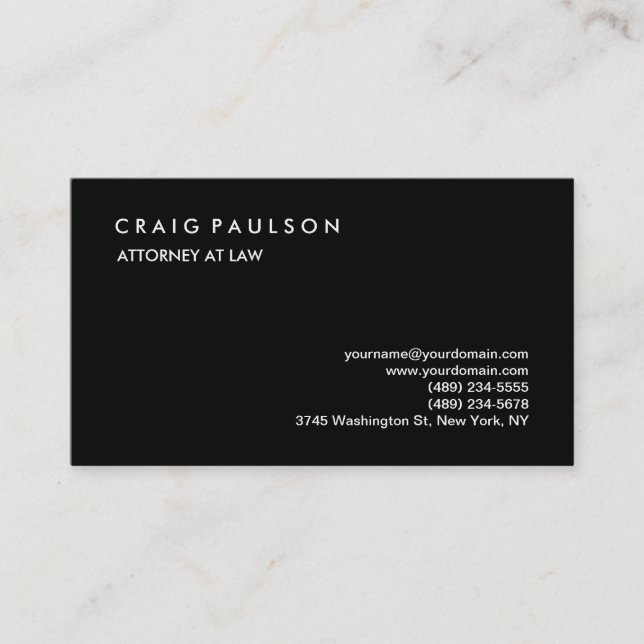 Black Elegant Plain Professional Business Card (Front)