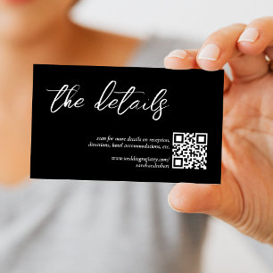 Black Elegant QR Code Wedding Details Enclosure Card