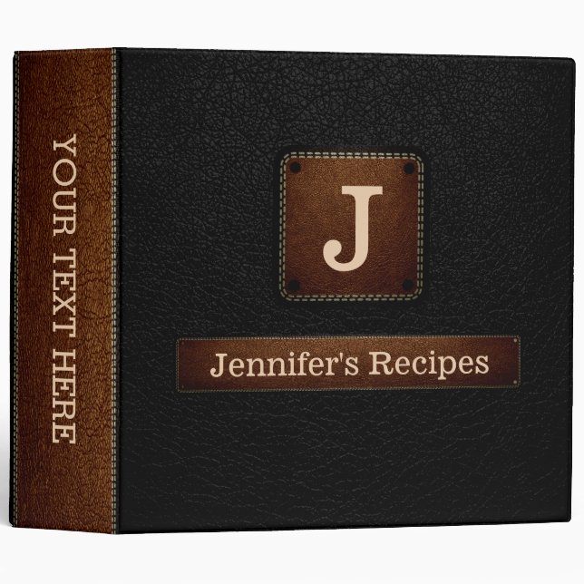 Black Elegant Recipe Leather Look Binder (Front/Spine)