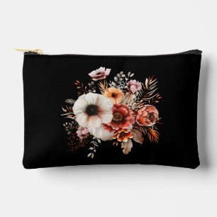 Black Elegant Rustic Watercolor Wildflowers Accessory Pouch