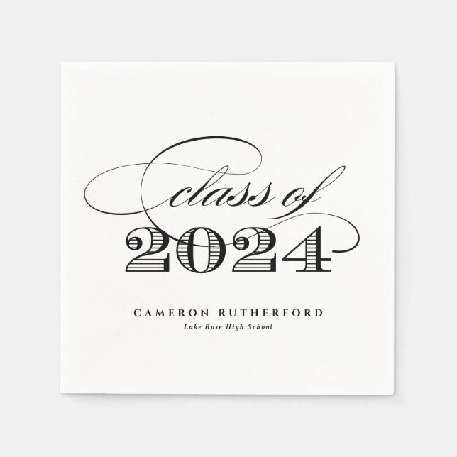 Black Elegant Script 2024 Graduation Party Napkin (Front)