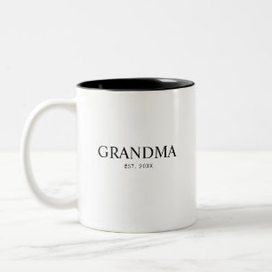 Black Elegant Script Established Grandma Two-Tone Coffee Mug