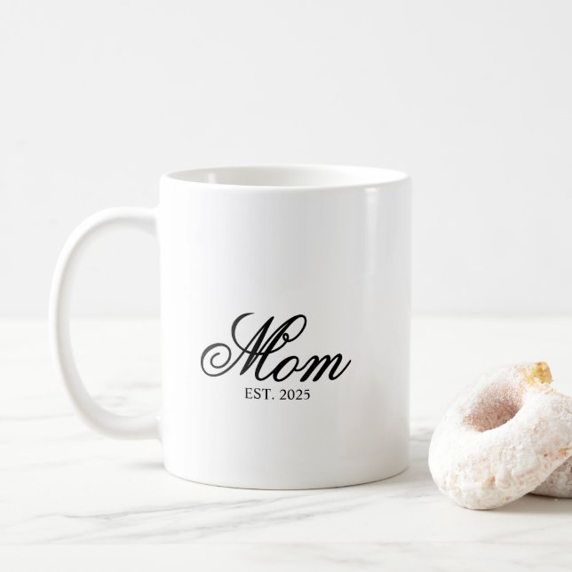 Black Elegant Script Established Mom Coffee Mug (With Donut)