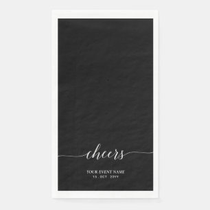Black Elegant Script Lettering Cheers Event Napkin