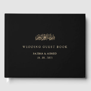 Black Elegant Script Minimal Gold Muslim Wedding Guest Book