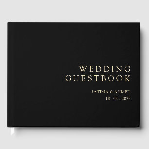 Black Elegant Script Minimal Gold Muslim Wedding Guest Book