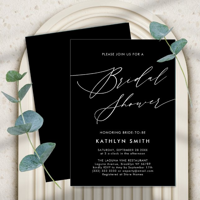 Black Elegant Script Minimalist Chic Bridal Shower Invitation (Creator Uploaded)
