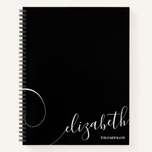 Black Elegant Script Name Personalized Notebook