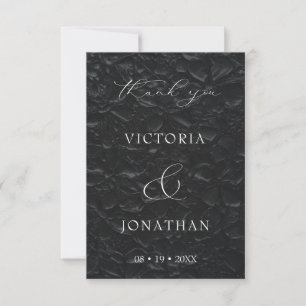 Black Elegant Script Photo Wedding Thank You Card