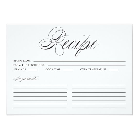 Black Elegant Script Recipe Card