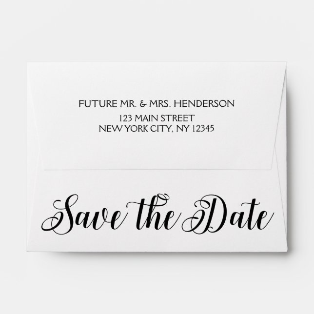 Black Elegant Script Save the Date Envelope (Back (Top Flap))