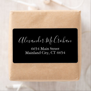 Black Elegant Script Shipping Address Label