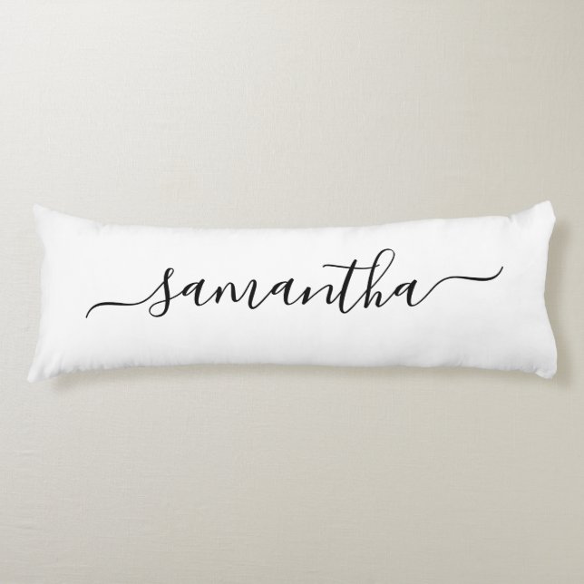 Black Elegant Script Signature Name Body Pillow (Front)