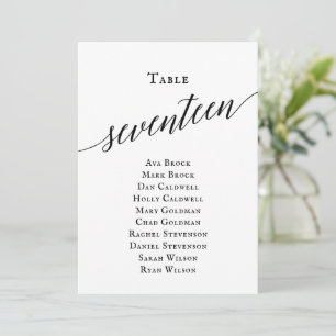 Black Elegant Script Table Number 17 Seating Chart