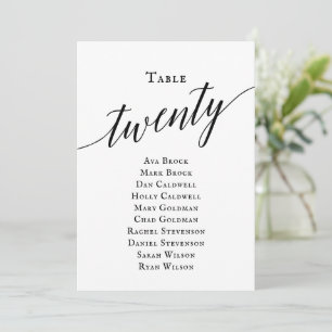 Black Elegant Script Table Number 20 Seating Chart