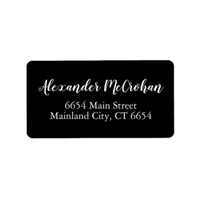 Black Elegant Script Typography Address Label (Front)