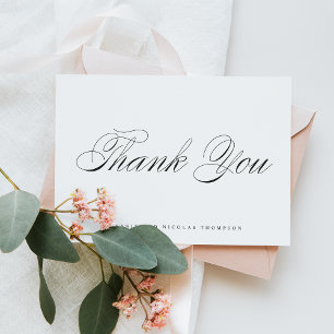 Black Elegant Script Wedding Thank You Card