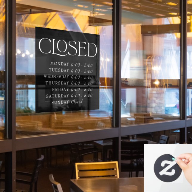 Black Elegant Serif Closed Sign Store Hours (Restaurant Window)