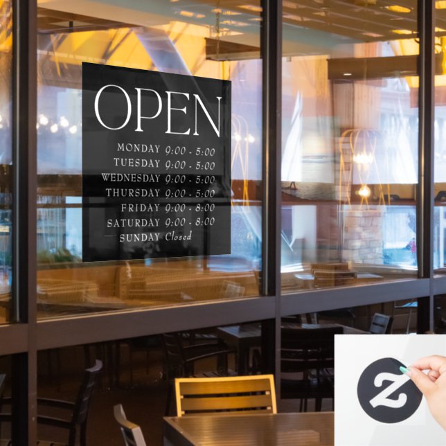 Black Elegant Serif Retail Open Sign Store Hours (Restaurant Window)