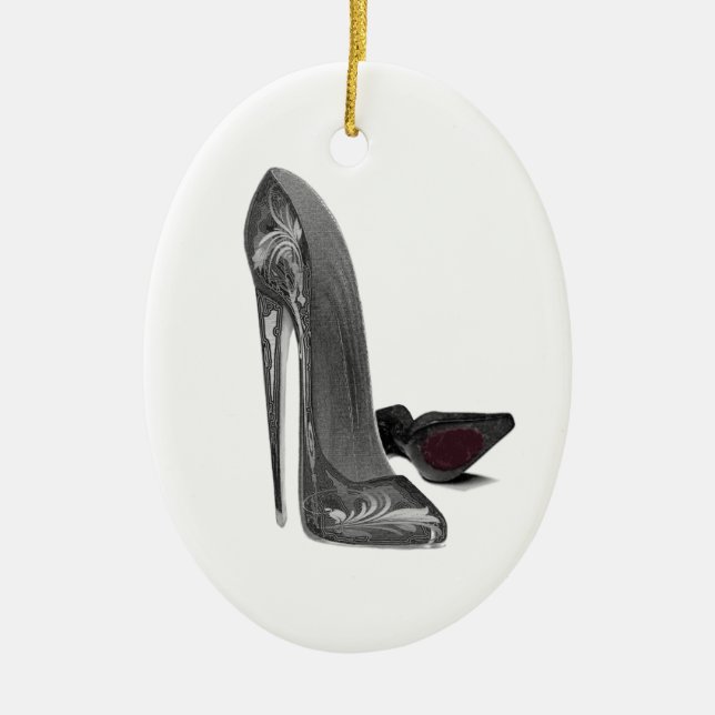 Black Elegant Stiletto Shoes High Heel Art Ceramic Ornament (Front)